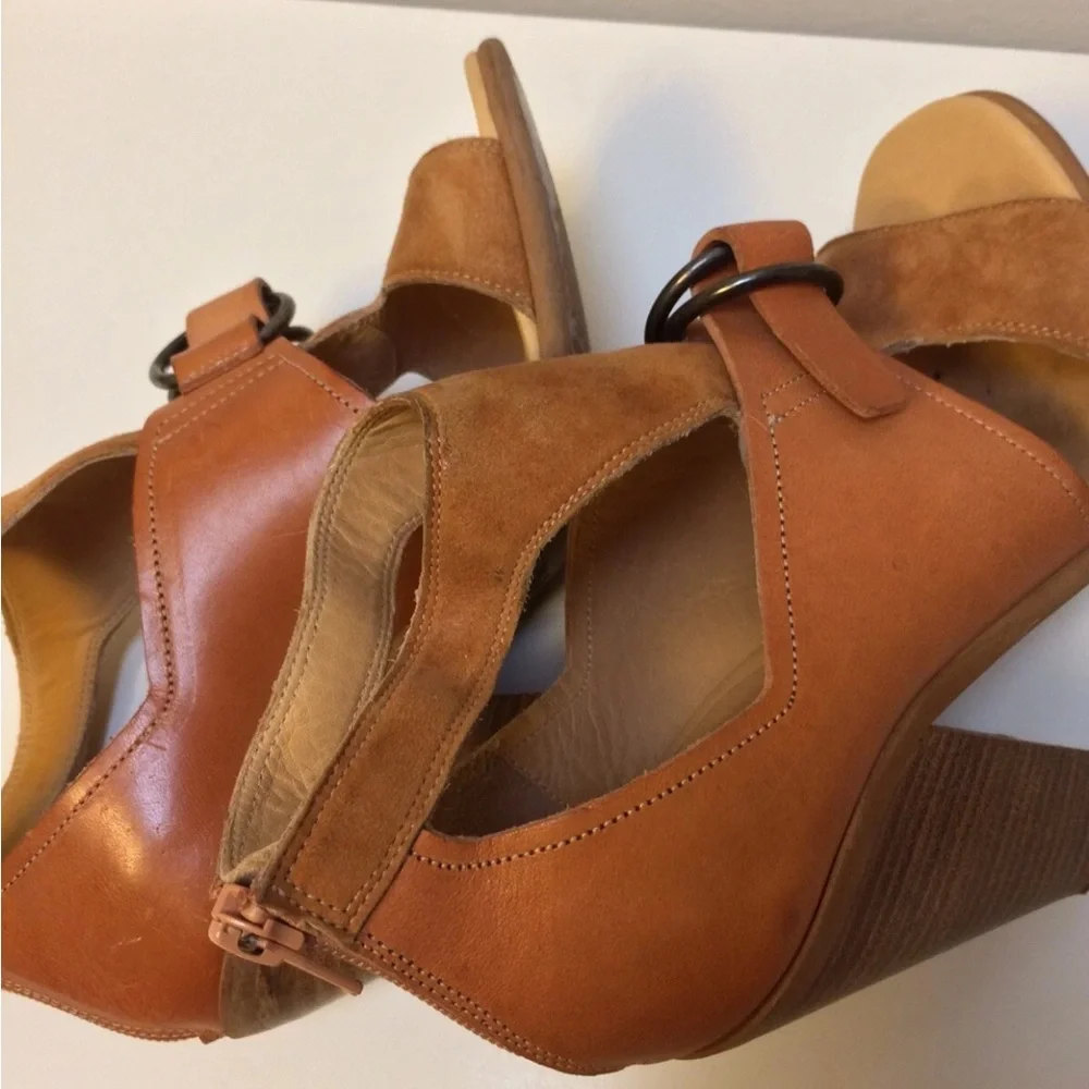 Martin Margiela leather open toe stacked heel tan size 36.5